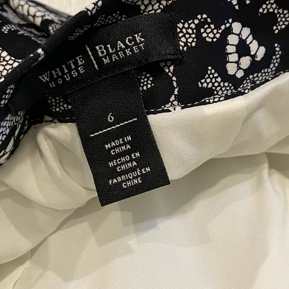 WHBM A line floral lined lace print pleated midi Skirt White & Black Size 6 - Picture 6 of 9